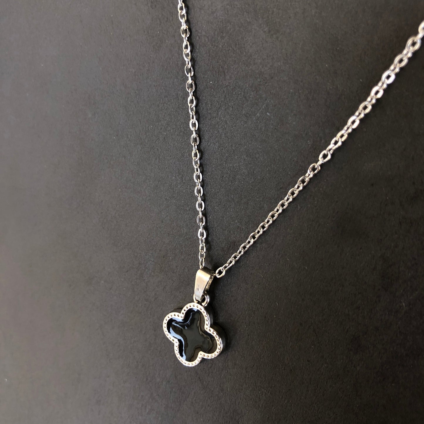 B&W Clover Stainless Steel Necklace.