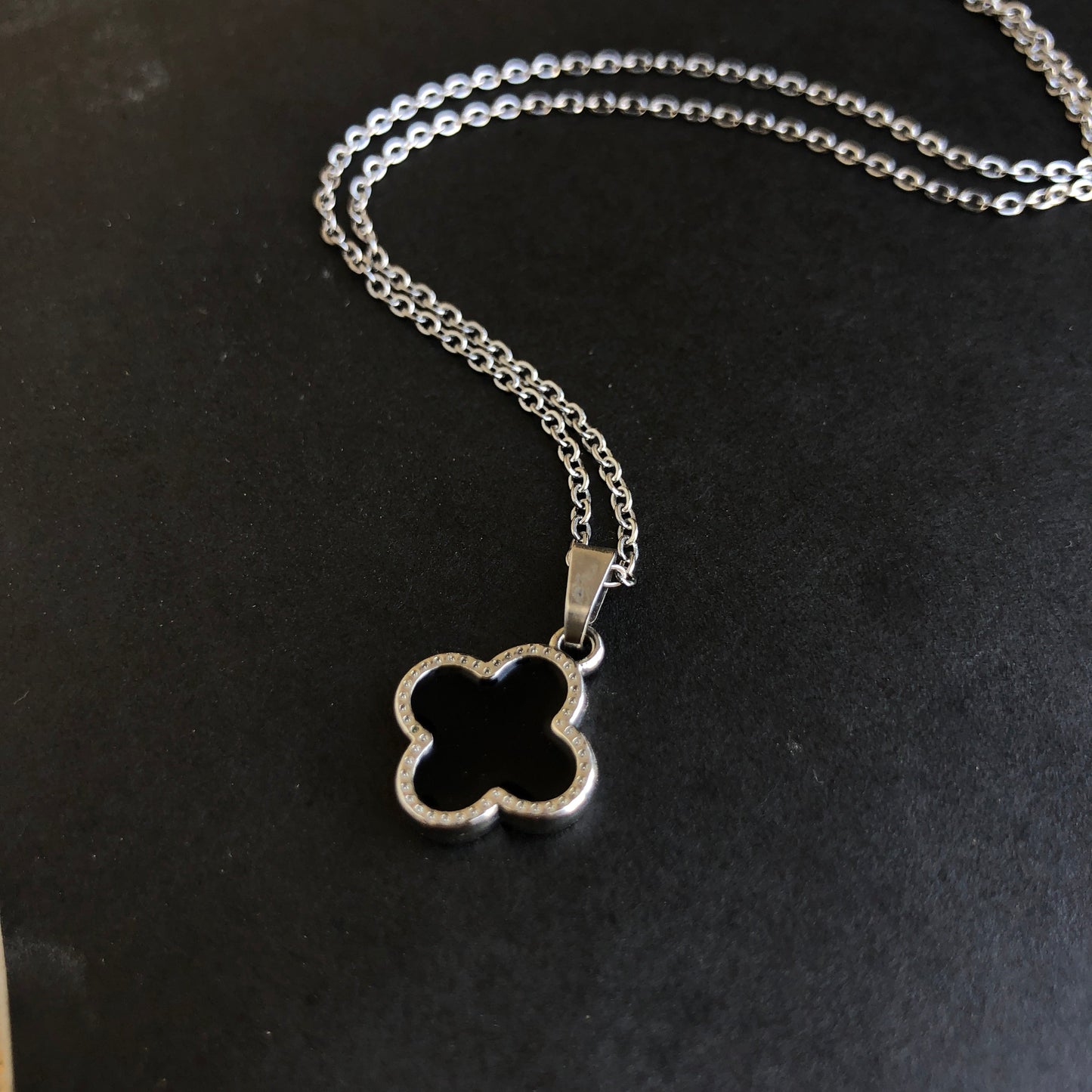 B&W Clover Stainless Steel Necklace.