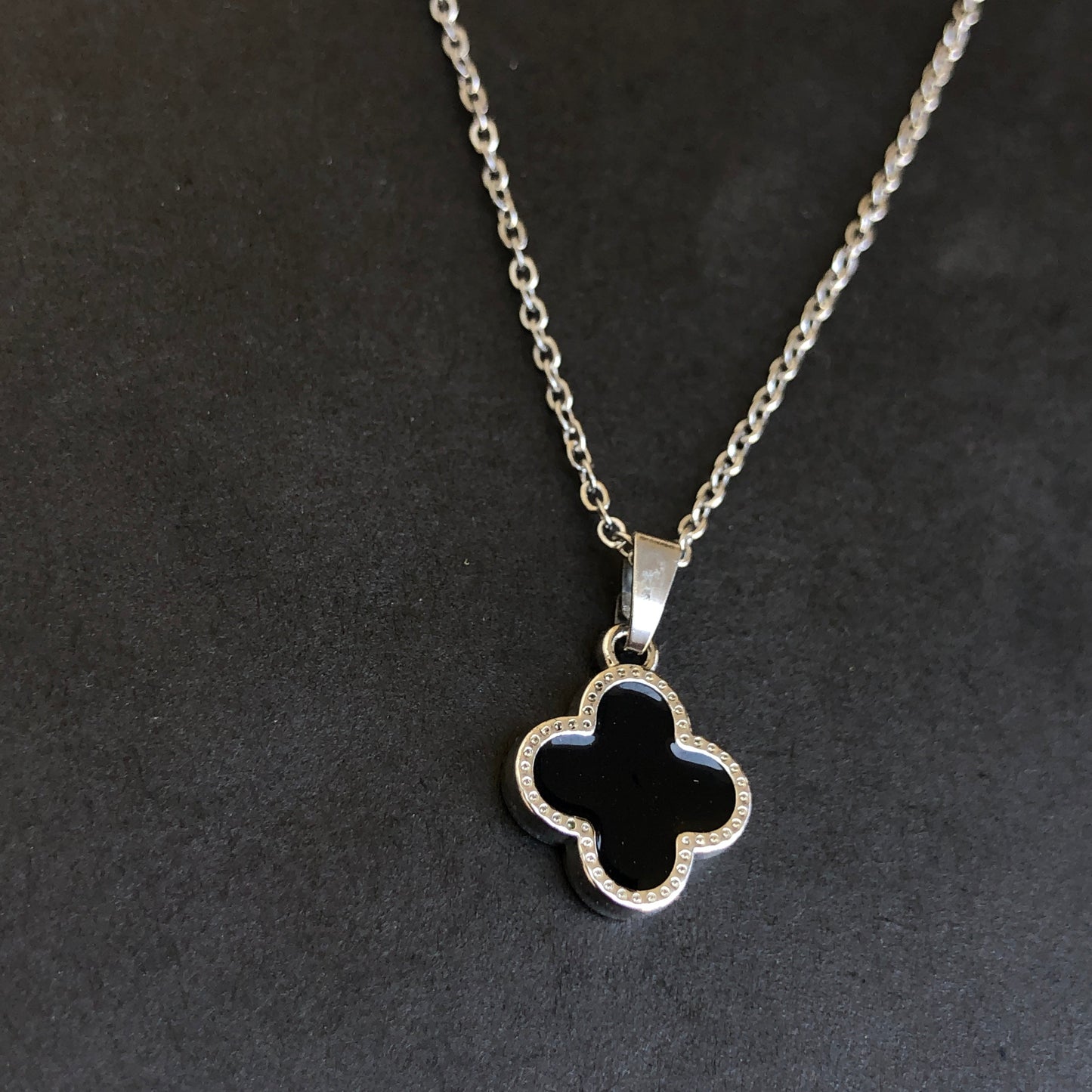 B&W Clover Stainless Steel Necklace.