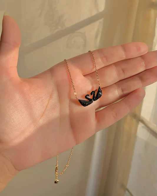 Premium Dual Black Swan Pendant Necklace.