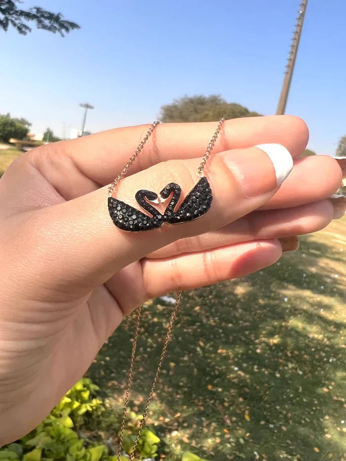 Premium Dual Black Swan Pendant Necklace.