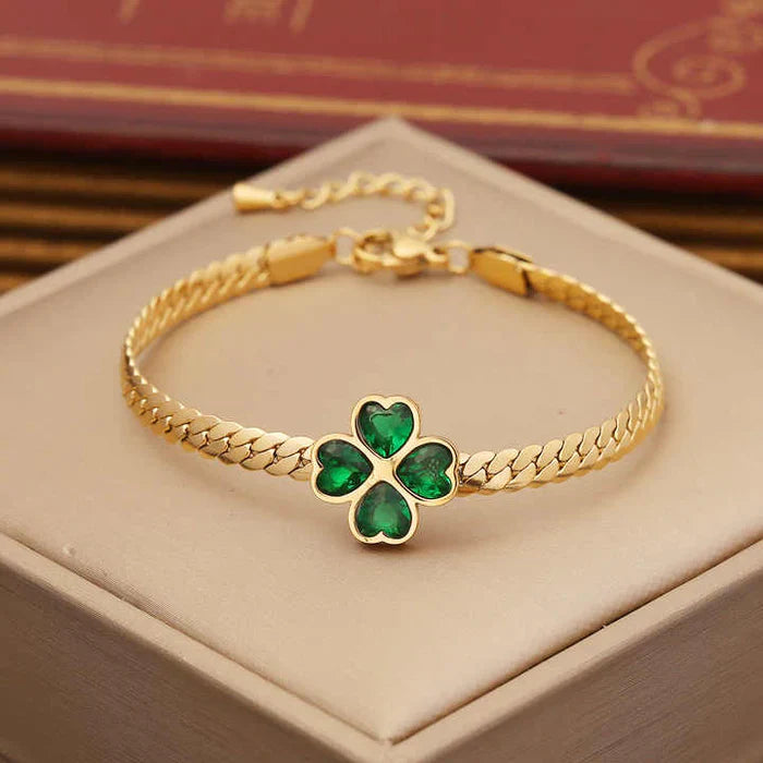 Emerald Clover Stainless Steel Bracelet.